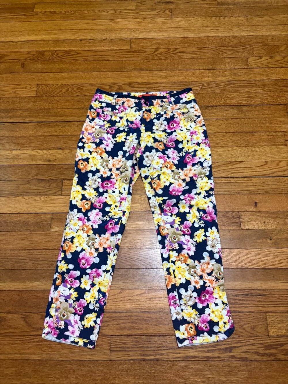 Cartonnier By Anthropologie Womens Cropped Pants Sz 2 Blue Floral Stretch Cotton